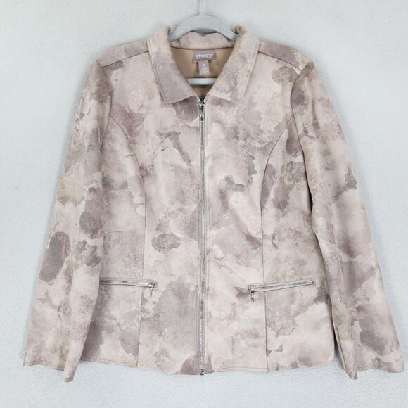 Chicos Jacket Womens 2 Cream Tan 12 Faux Suede Full Zip Lightweight Casual - Picture 1 of 12